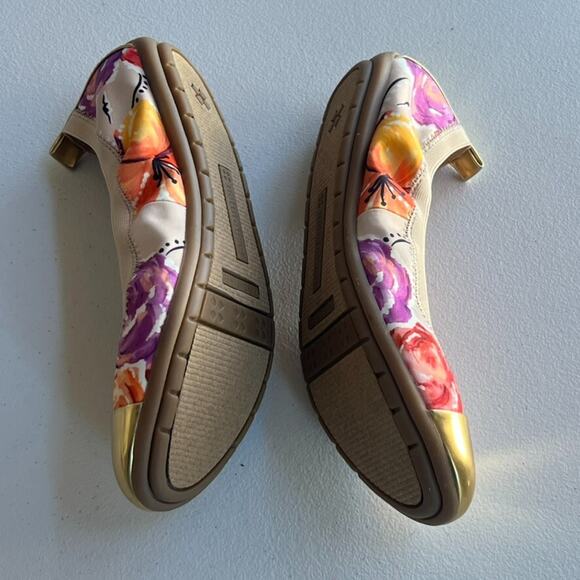 Naturalizer Flats Bromstad Shoes Womens Size 8.5 M Ursela Floral Gold Cap Toe - Picture 8 of 9